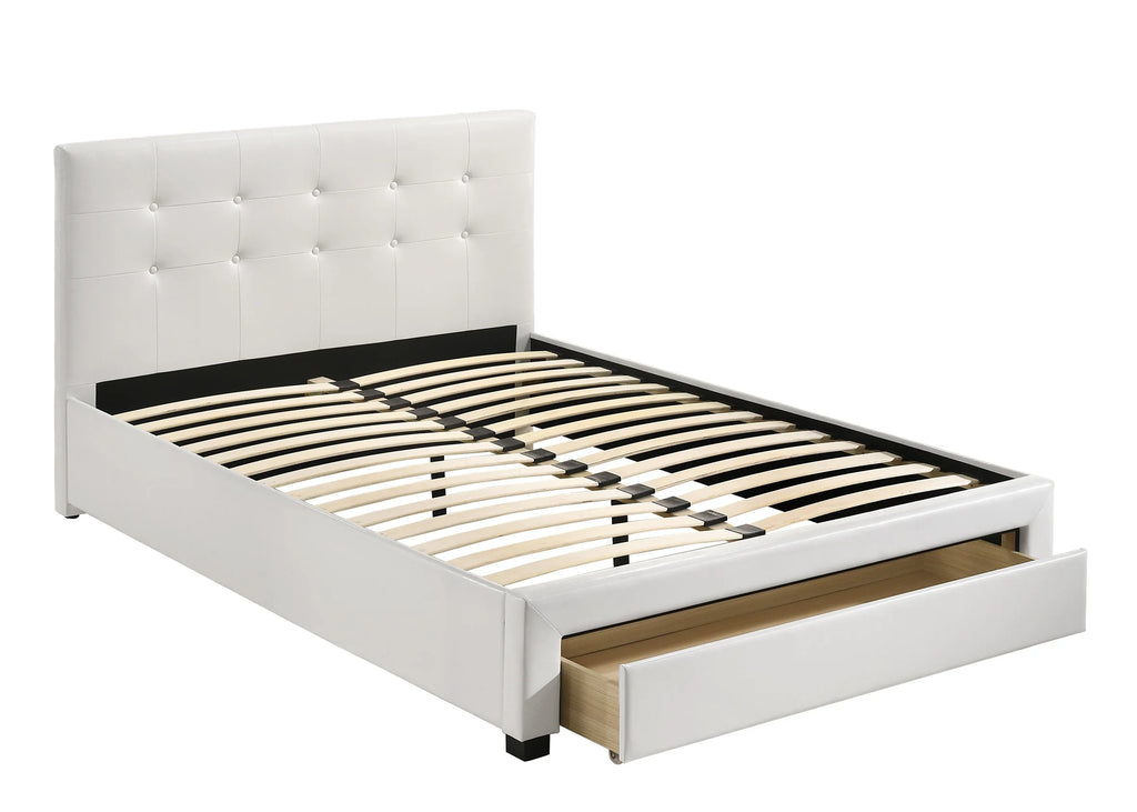 White Full Size Wooden Faux Leather Bedframe U62541