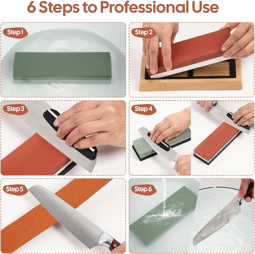 4 Side Grit 400/1000 3000/8000 Whetstone Sharpening Stone Set with Leather Strop G149093