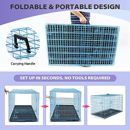 42 Inch Folding Metal Wire Dog Crate with Divider Panel, Removable Tray, Black L304613