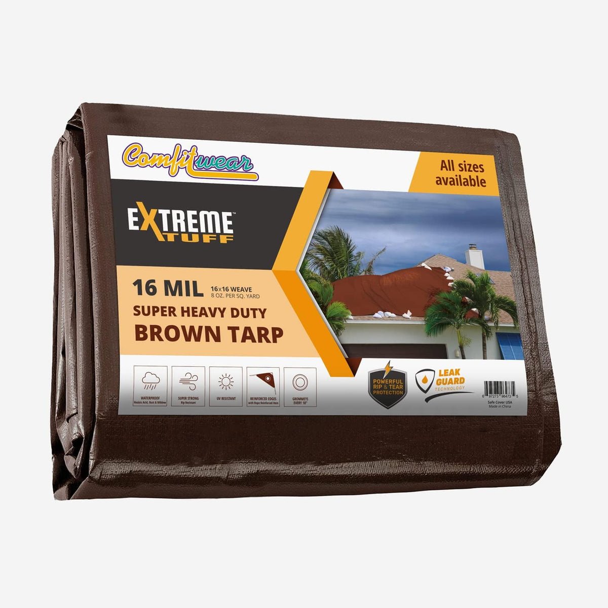16 MIL Heavy Duty Waterproof Tarp Cover 12' X 30' Brown Y161
