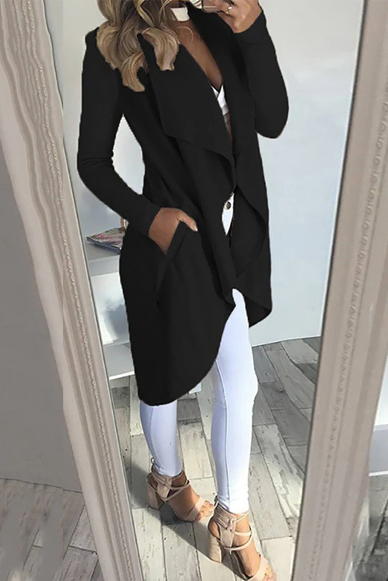 Casual Solid Patchwork Turndown Collar Outerwear Q533