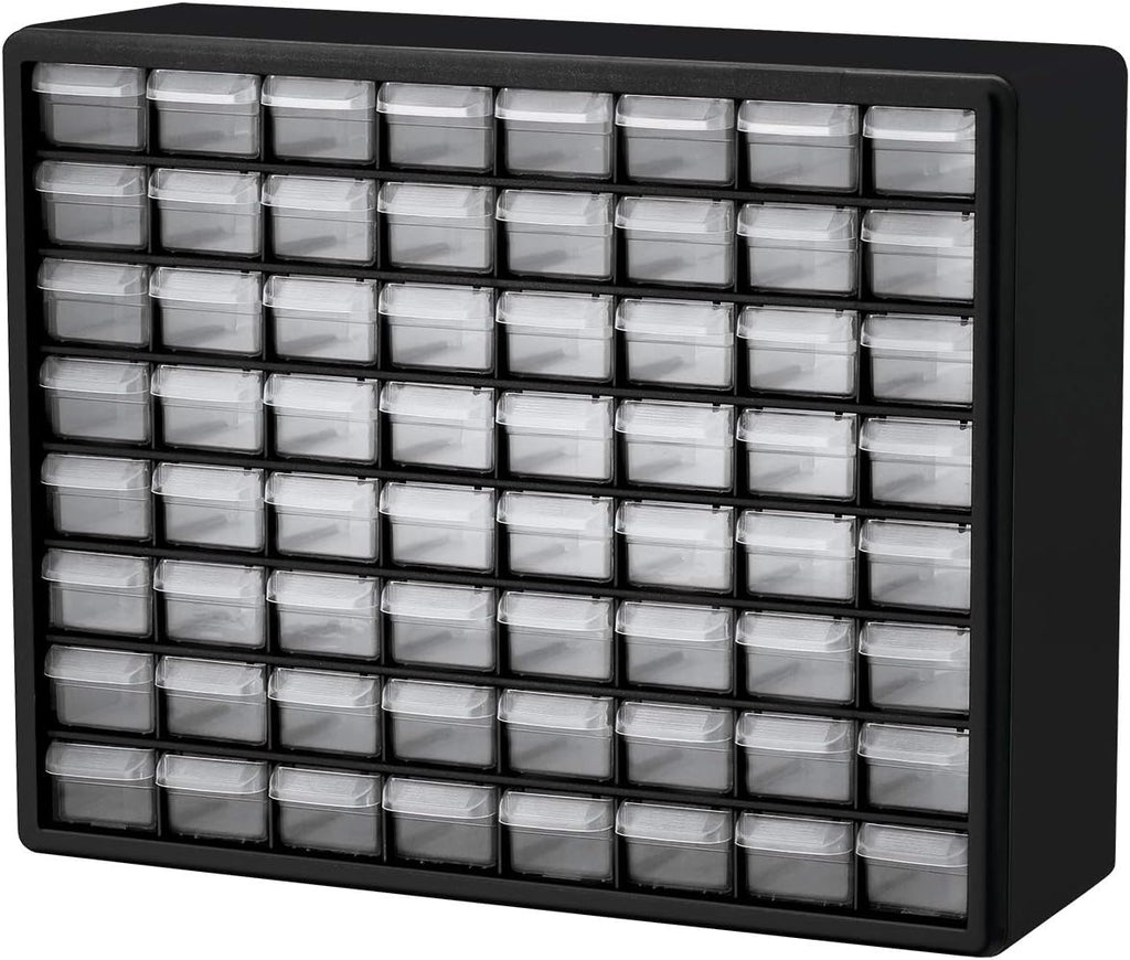 64 Drawer Plastic Parts Storage Cabinet, Black, Pack of 2 U40551