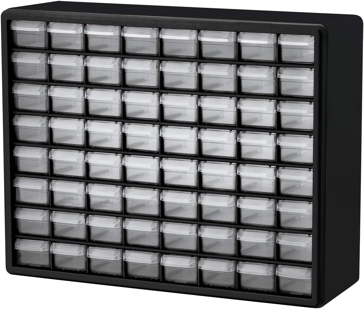 64 Drawer Plastic Parts Storage Cabinet, Black, Pack of 2 U40551