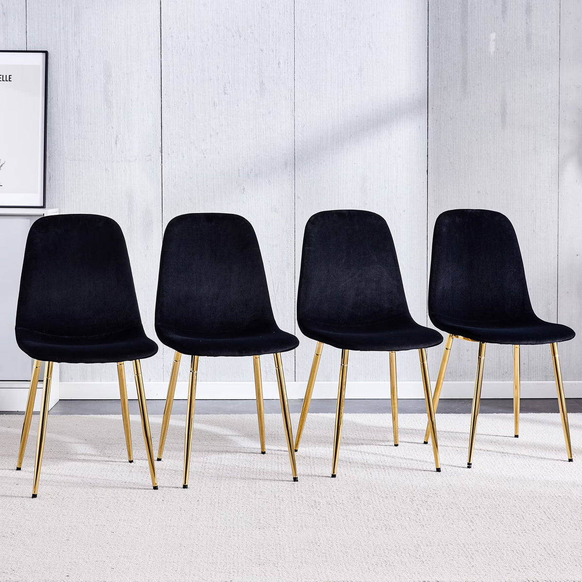 Set of 4 Velvet Dining Chairs with Golden Metal Legs J146858