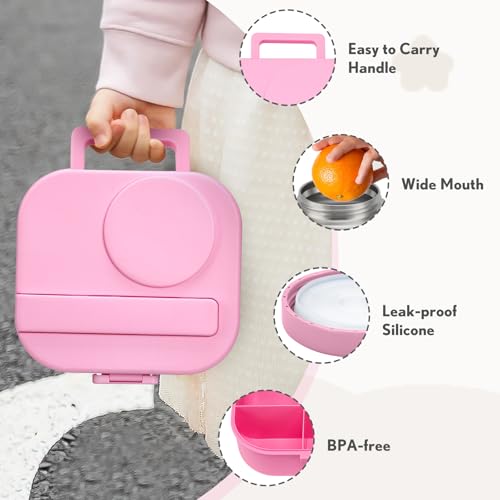 Bento Lunch Box for Kids, 4 Compartments, 12oz Soup Thermo, BPA Free, Leak proof, Blue Q91991