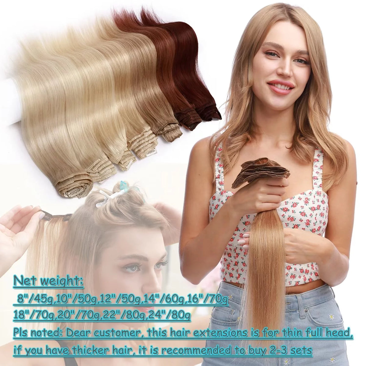 Human Hair Extensions Clip In Natural Blonde Straight H4075