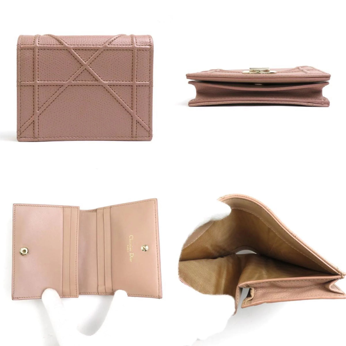 Pre-Owned Pink Beige Leather Wallet N140