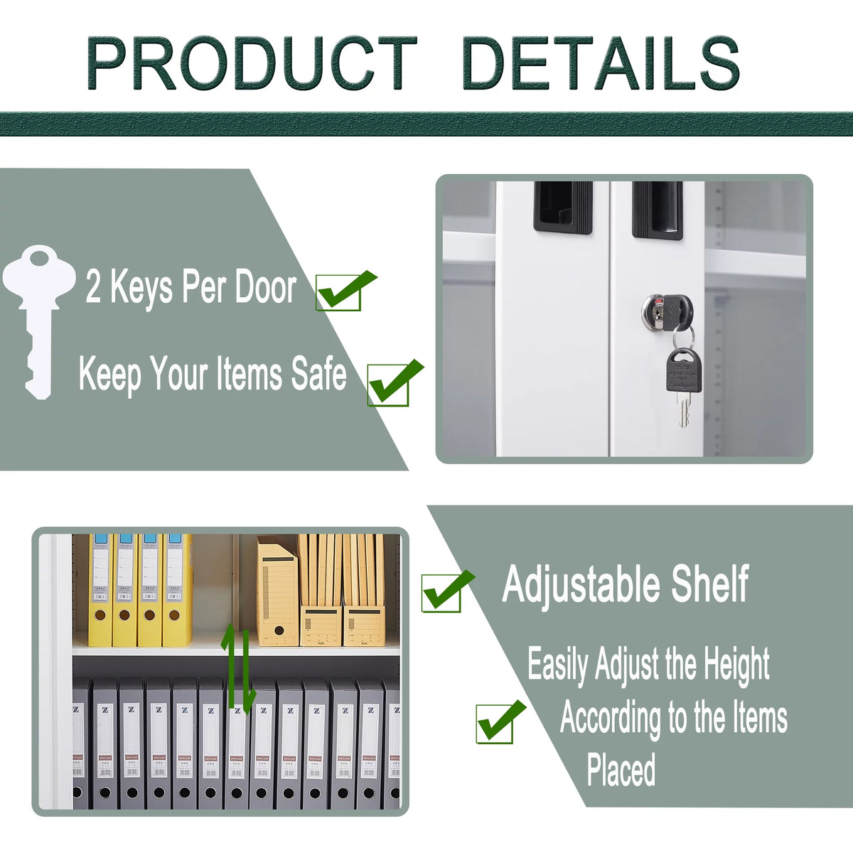 Metal Storage Cabinet with Glass Lockable Door and 2 Adjustable Shelves F52716