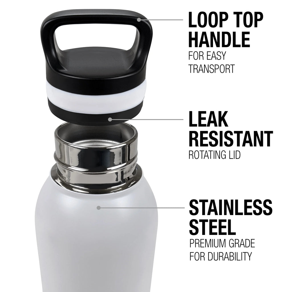 24 oz Insulated Stainless Steel Water Bottle with Loop Cap J35339