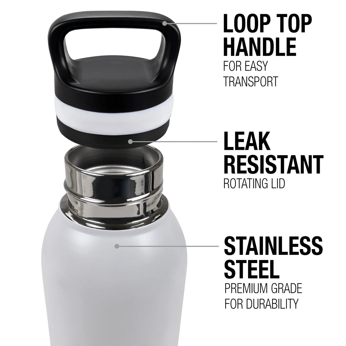 24 oz Insulated Stainless Steel Water Bottle with Loop Cap J35339