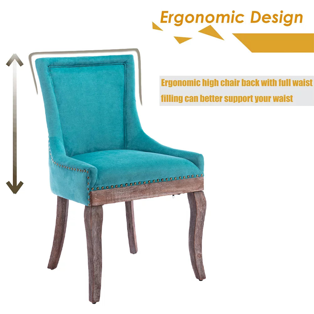 Blue Upholstered Dining Chairs Set of 2 with Wood Legs P719928