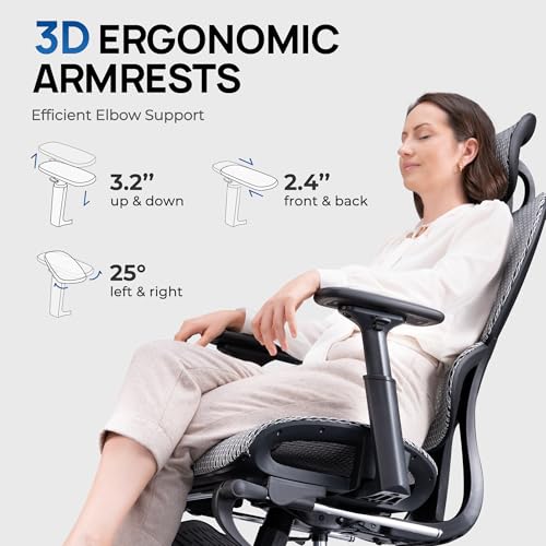 Grey and Black Mesh Ergonomic Office Chair with Footrest J347