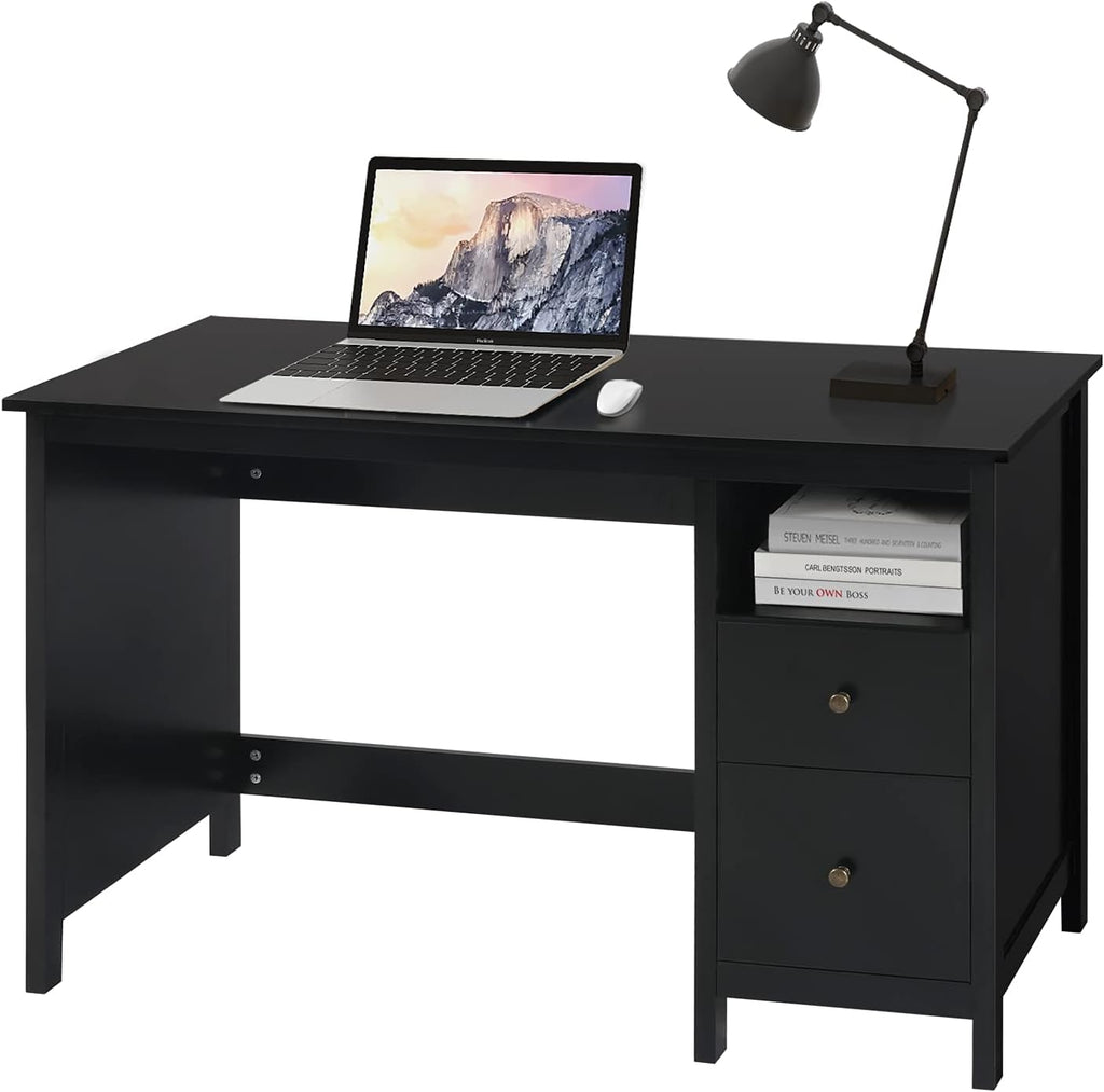 Black Wood Writing Desk with Storage Cabinet and Drawers I77788