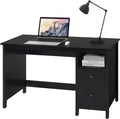 Black Wood Writing Desk with Storage Cabinet and Drawers I77788