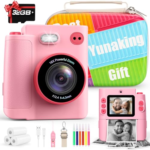 Instant Print Dual Lens Digital Camera with 32G SD Card Storage Bag Pink B5537