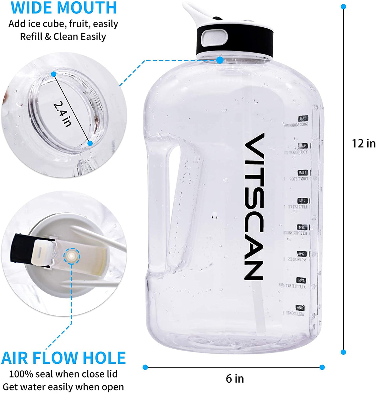 128 Oz Water Bottle with Straw and Time Marker, BPA Free Z985