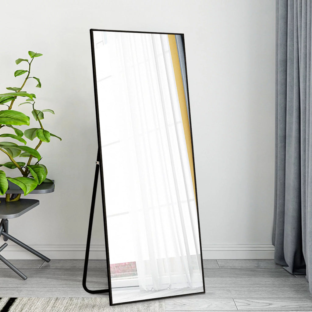 51"x16" Rectangular Full Length Floor Mirror with Stand Black O895