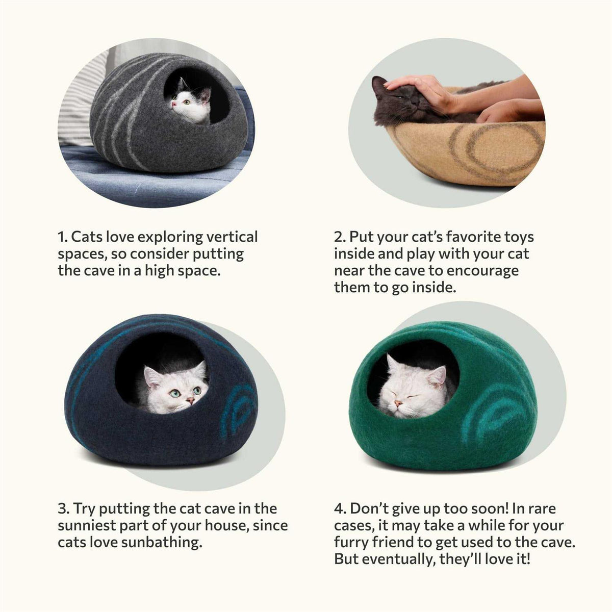Felt Cat Bed Cave 100% Merino Wool H100