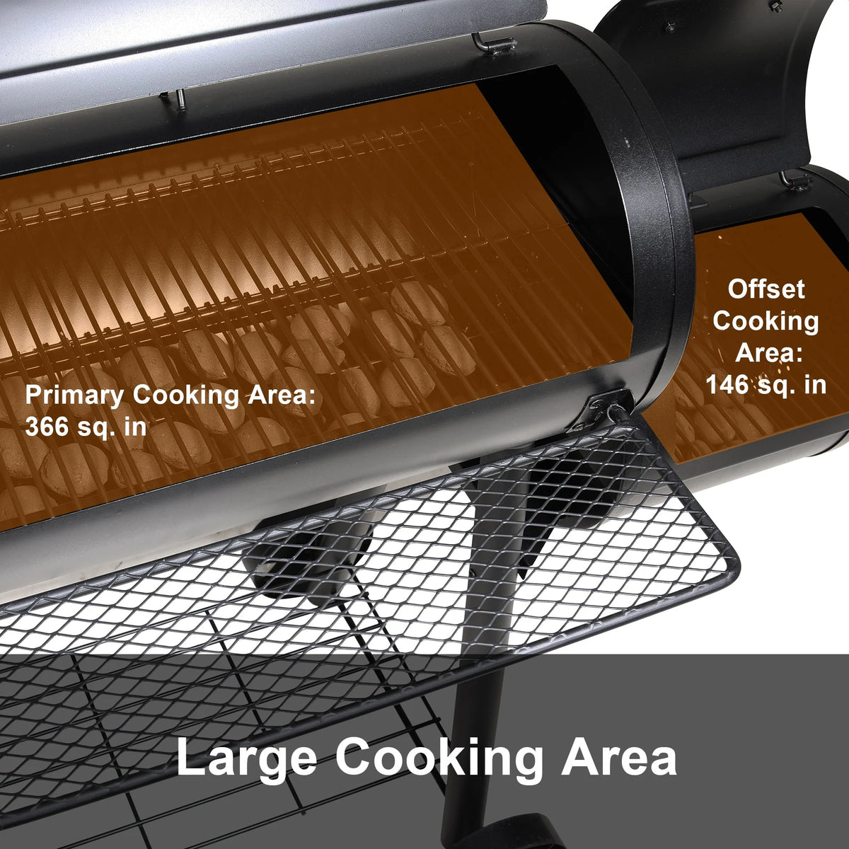 Steel BBQ Charcoal Grill with Offset Smoker in Black U577