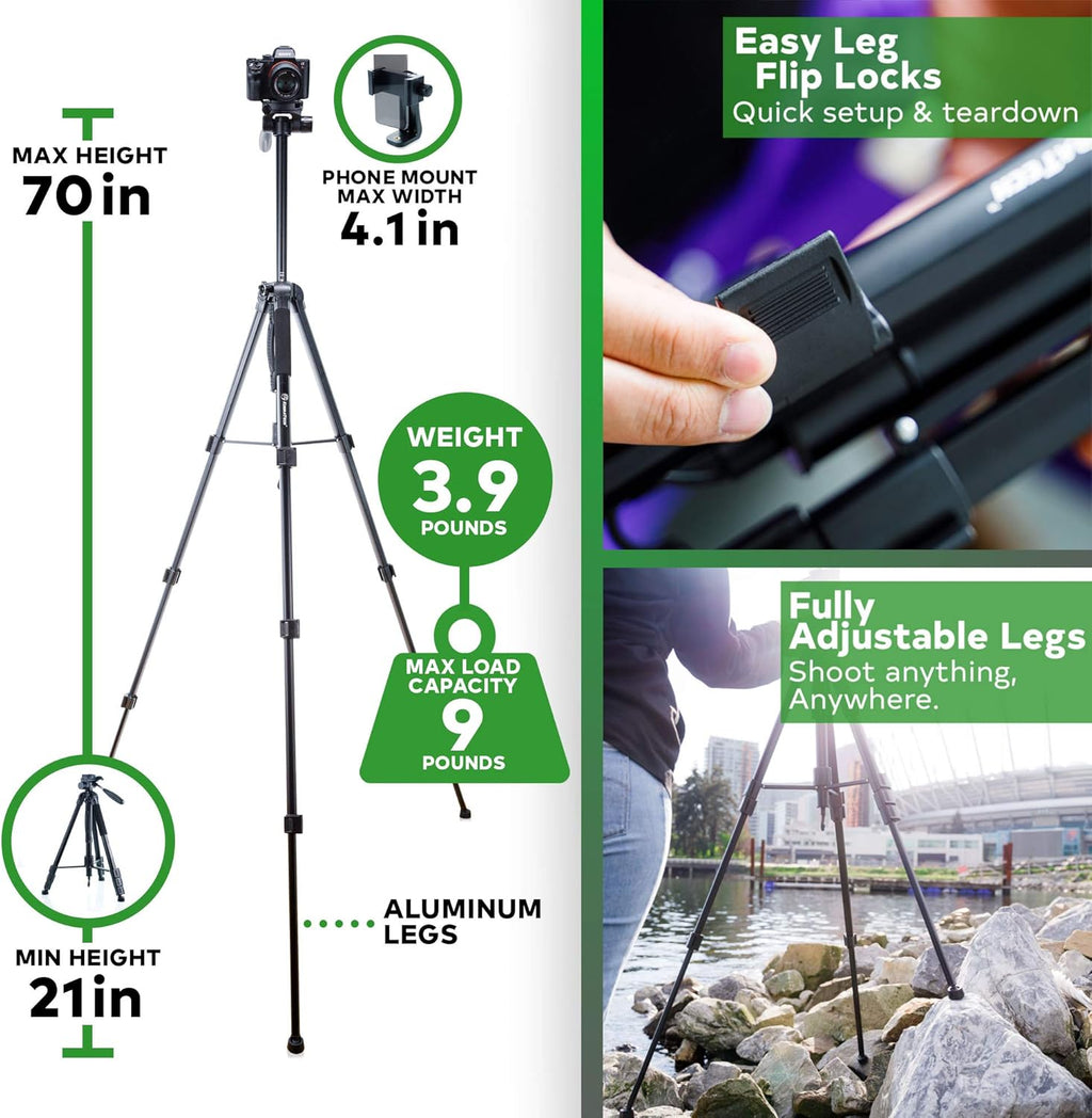 70 Tripod with Bluetooth Remote Shutter, Monopod Pack of 2 K85849