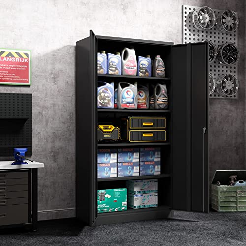 31.5" H Black Steel Lockable Storage Cabinet with 2 Adjustable Shelves V64165