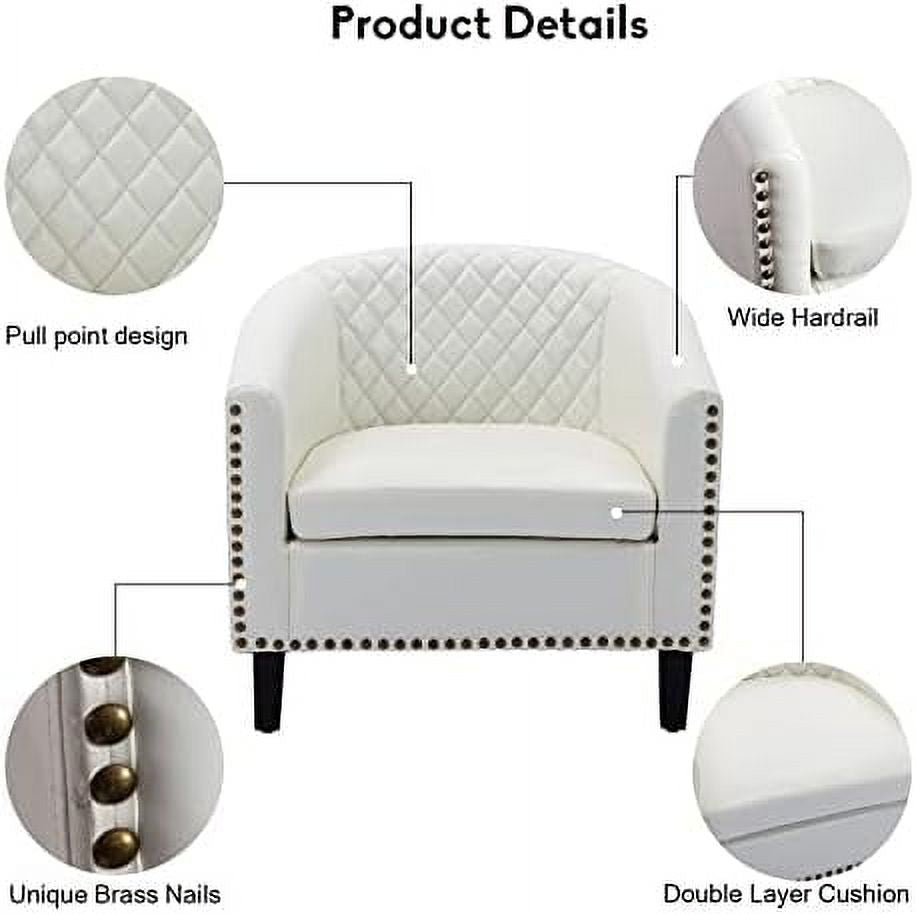 White Faux Leather Barrel Club Chair with Solid Wood Legs H656