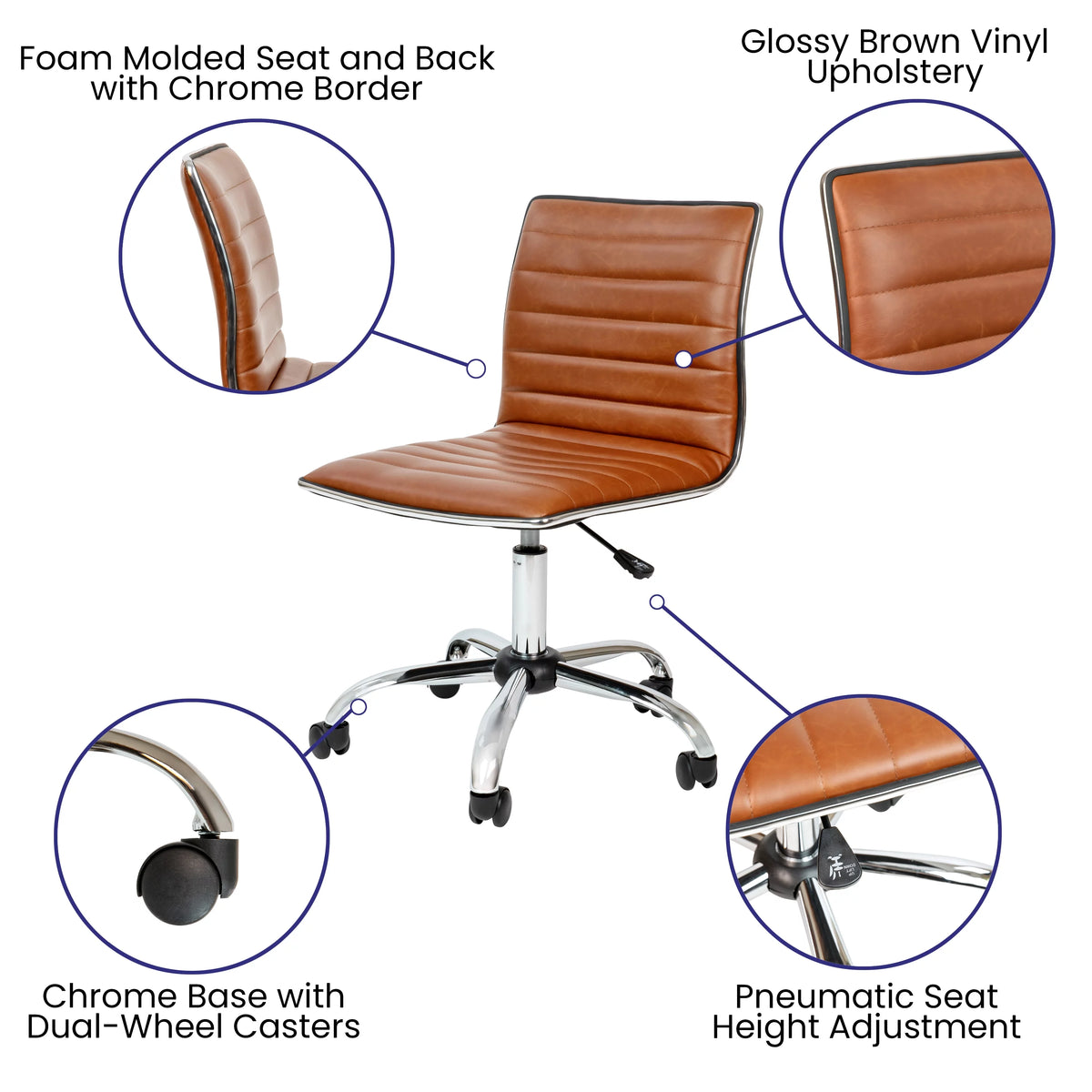 Brown Ribbed Swivel Task Office Chair W7744