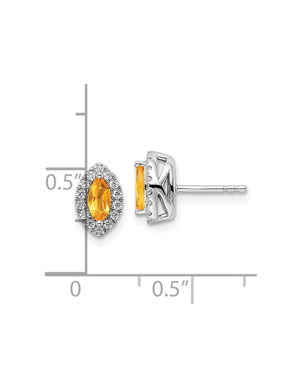 Citrine Halo Earrings in 14K White Gold with Lab-Grown Diamonds V2448