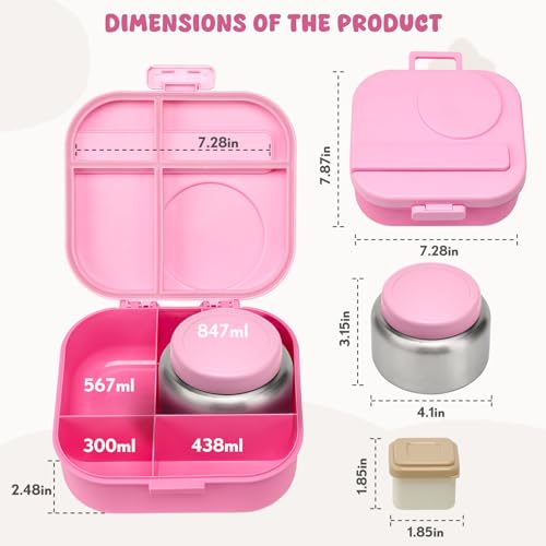 Bento Lunch Box for Kids, 4 Compartments, 12oz Soup Thermo, BPA Free, Leak proof, Blue Q91991
