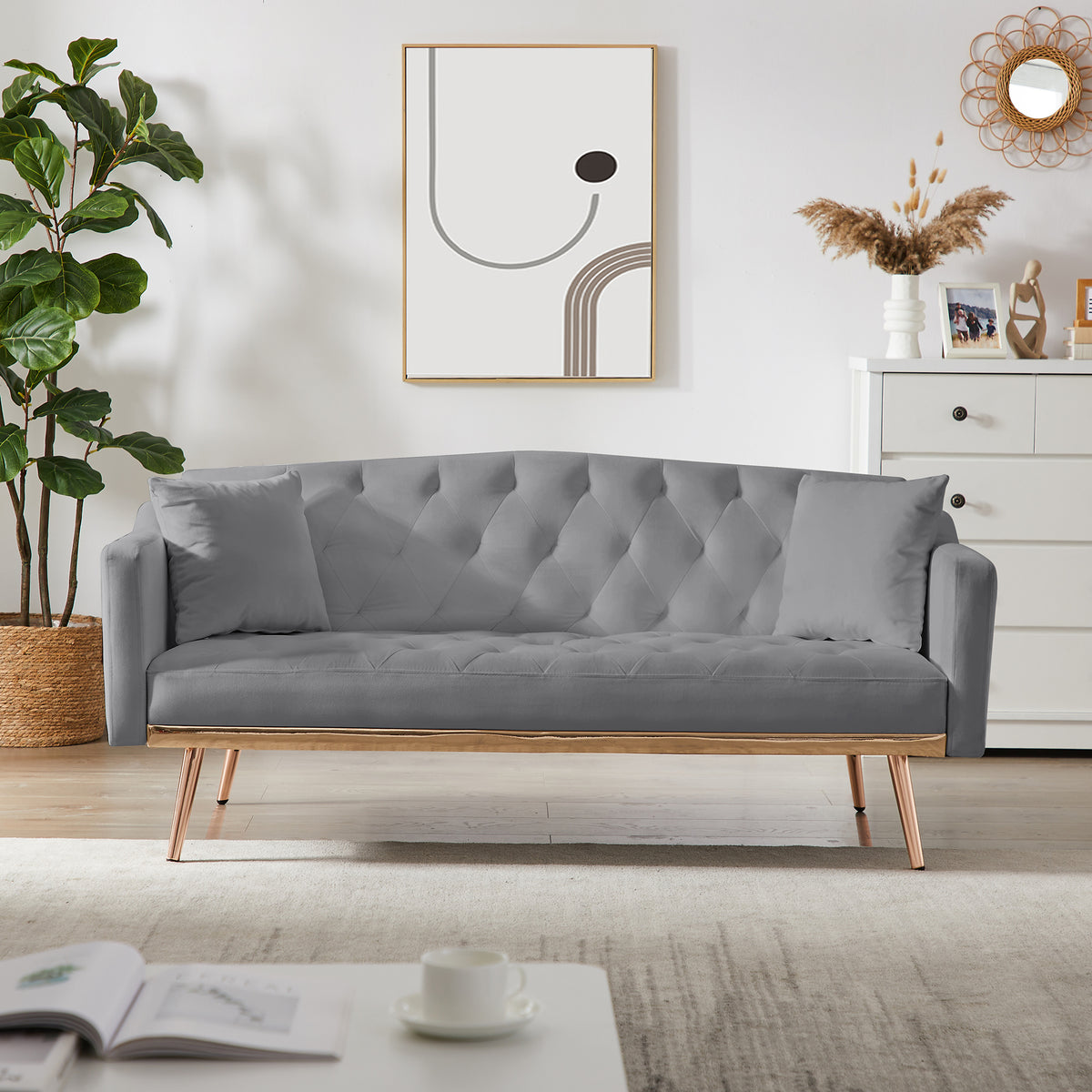 Grey Velvet Tufted Sofa Bed I82687