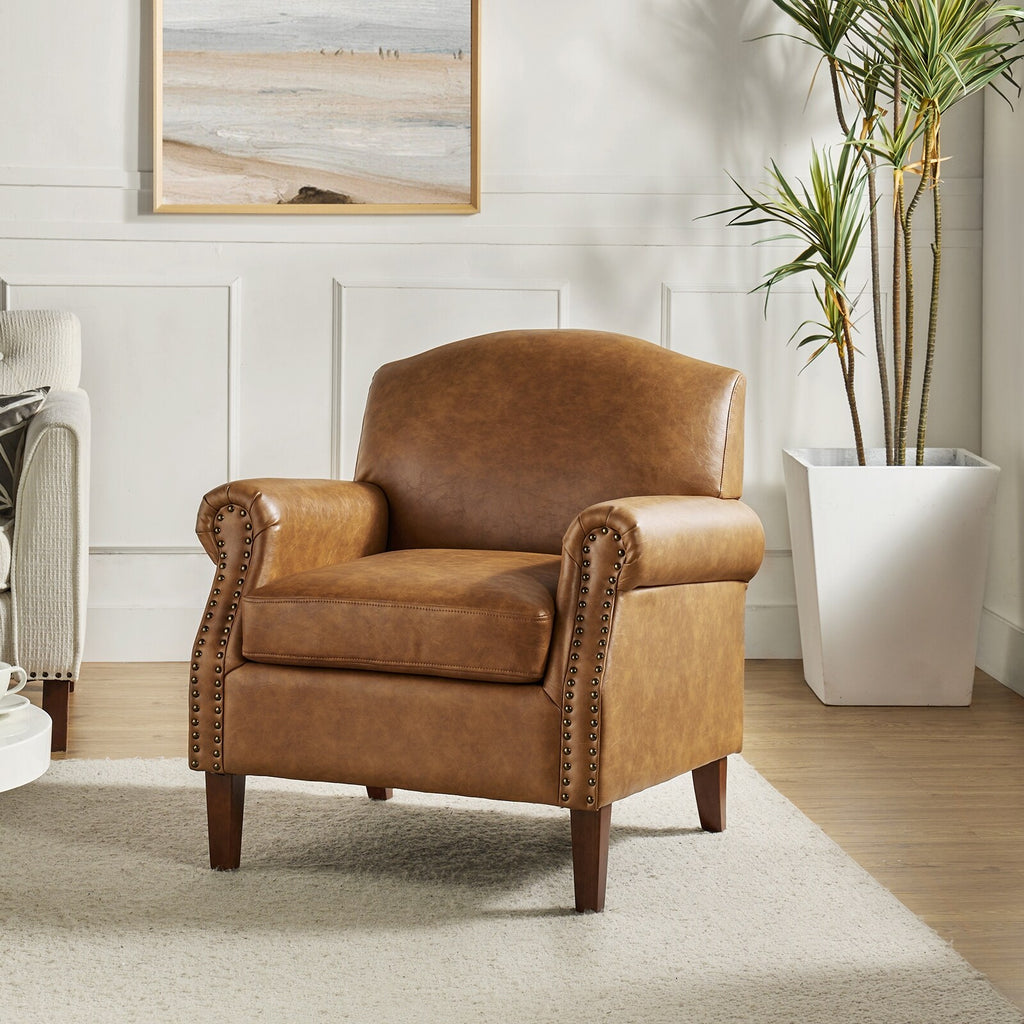 Faux Leather Arm Chair with Nailhead Trim C904372