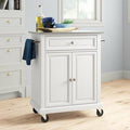 White Kitchen Cart with Stainless Steel Top H9190