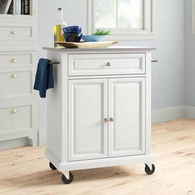White Kitchen Cart with Stainless Steel Top H9190