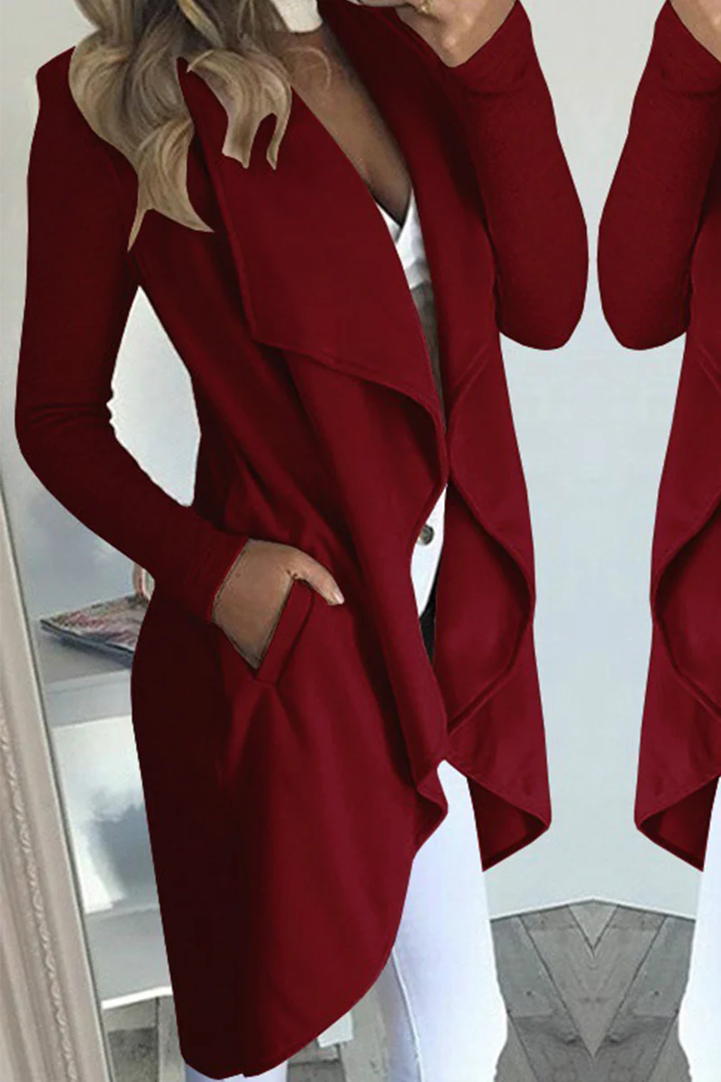 Casual Solid Patchwork Turndown Collar Outerwear Q533