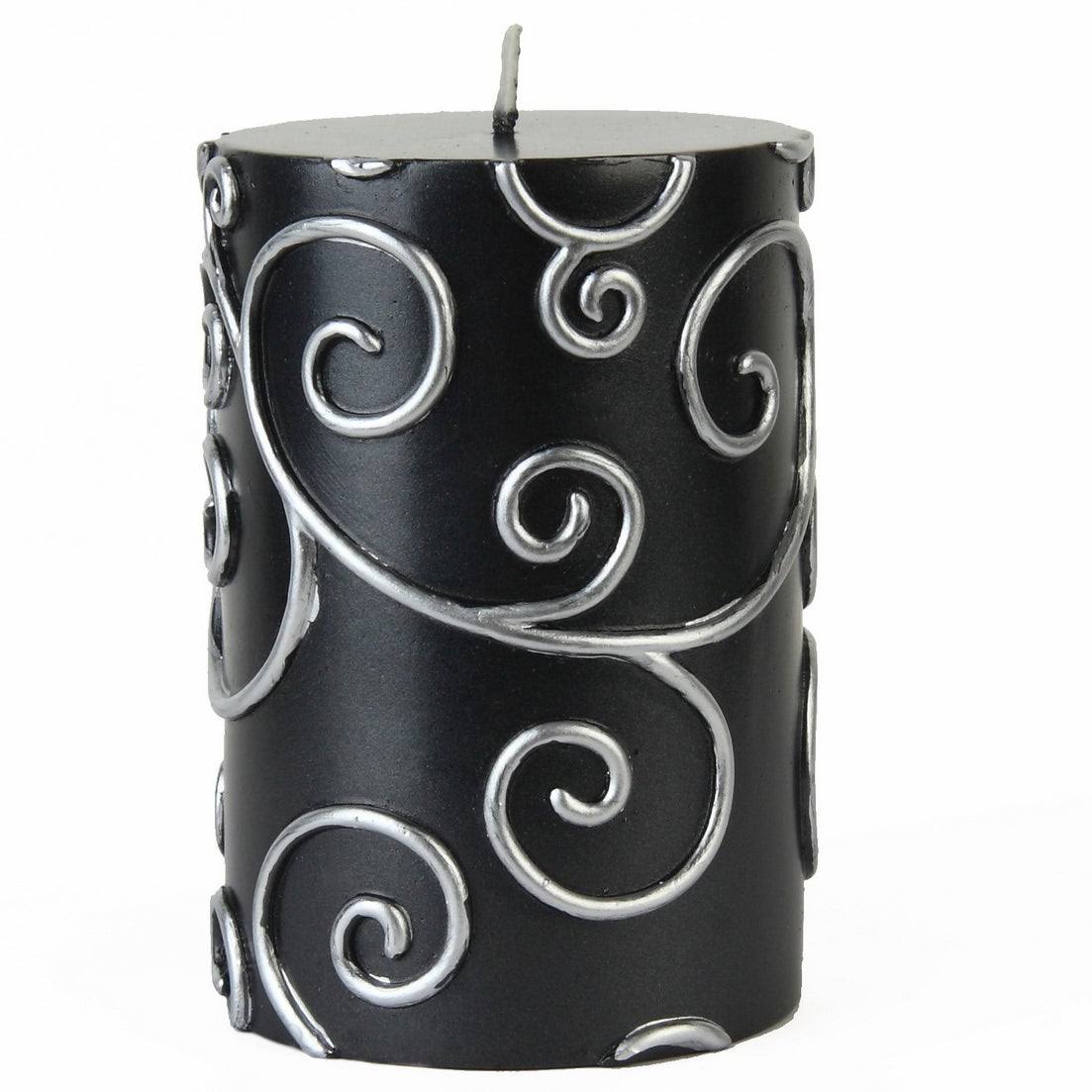 Black Scroll Pillar Candle Bulk (12-Case) G228