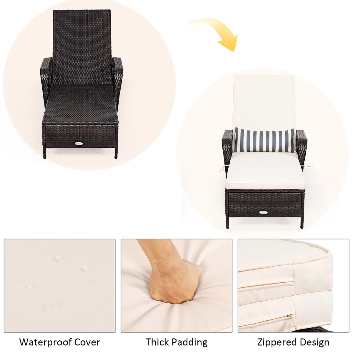 2PCS PE Rattan Chaise Lounge Chair Z7650