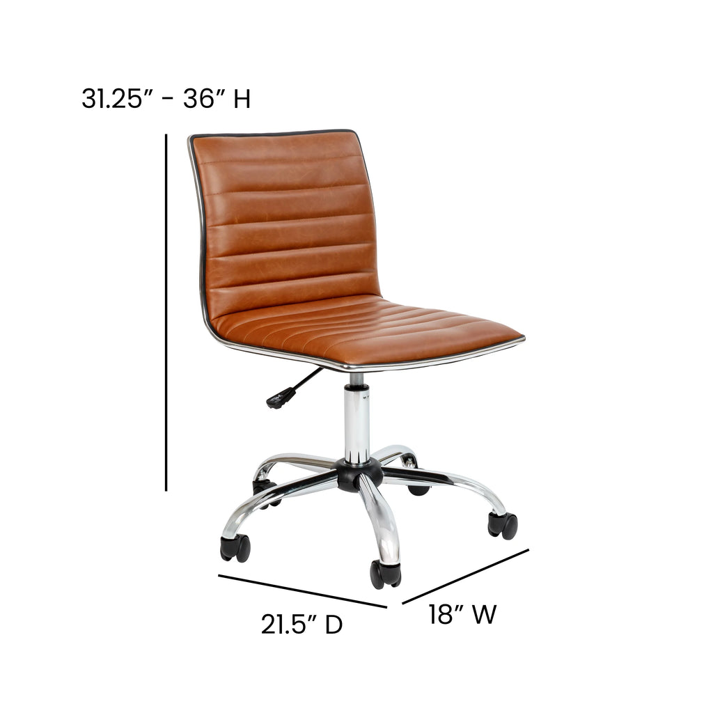 Brown Ribbed Swivel Task Office Chair W7744