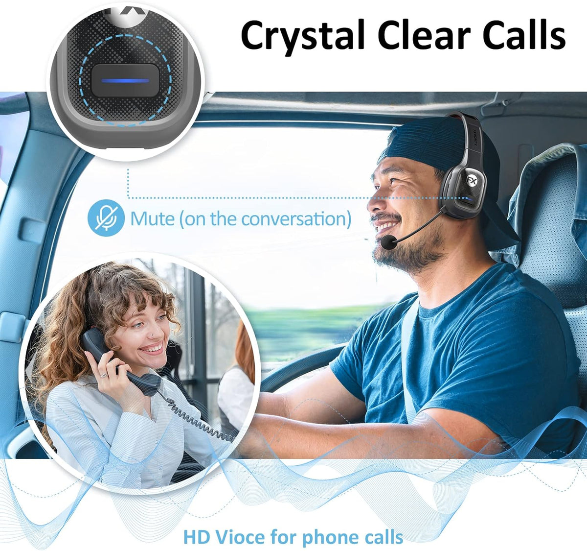 Bluetooth Headset with Microphone Noise Canceling, On-Ear Bluetooth 5.0 Multipoint Headphones, Pack of 2 J952254