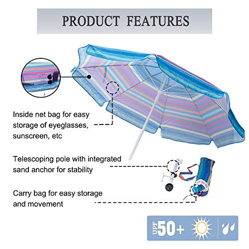 7 Feet Beach Umbrella with Sand Anchor and Carry Bag F692431
