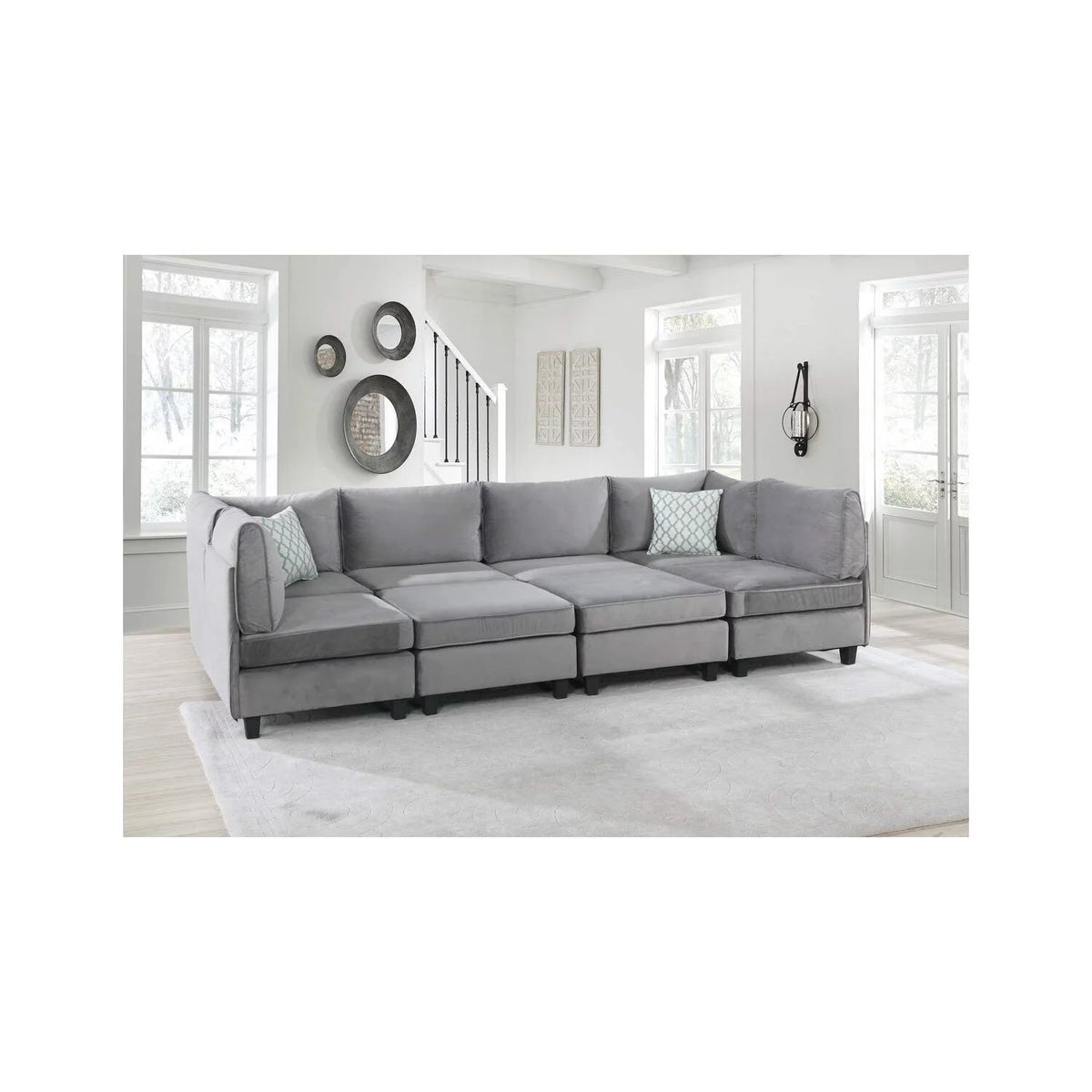Gray Velvet 8Pc Modular Sectional Sofa R59741