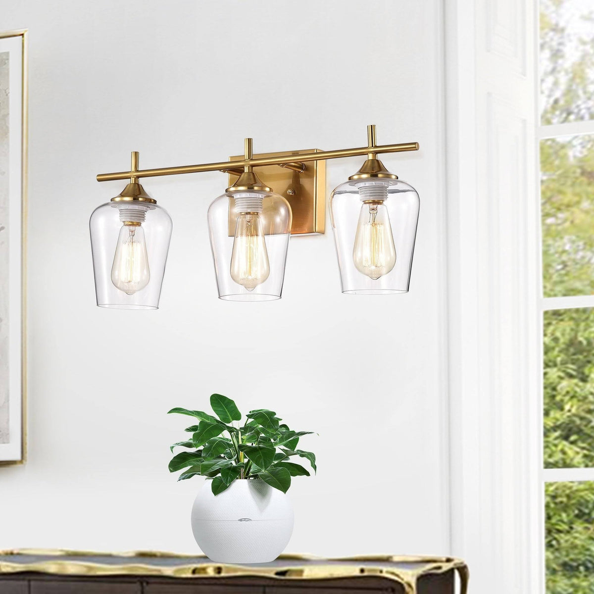 Polished Brass Wall Sconce with Glass Shades S595