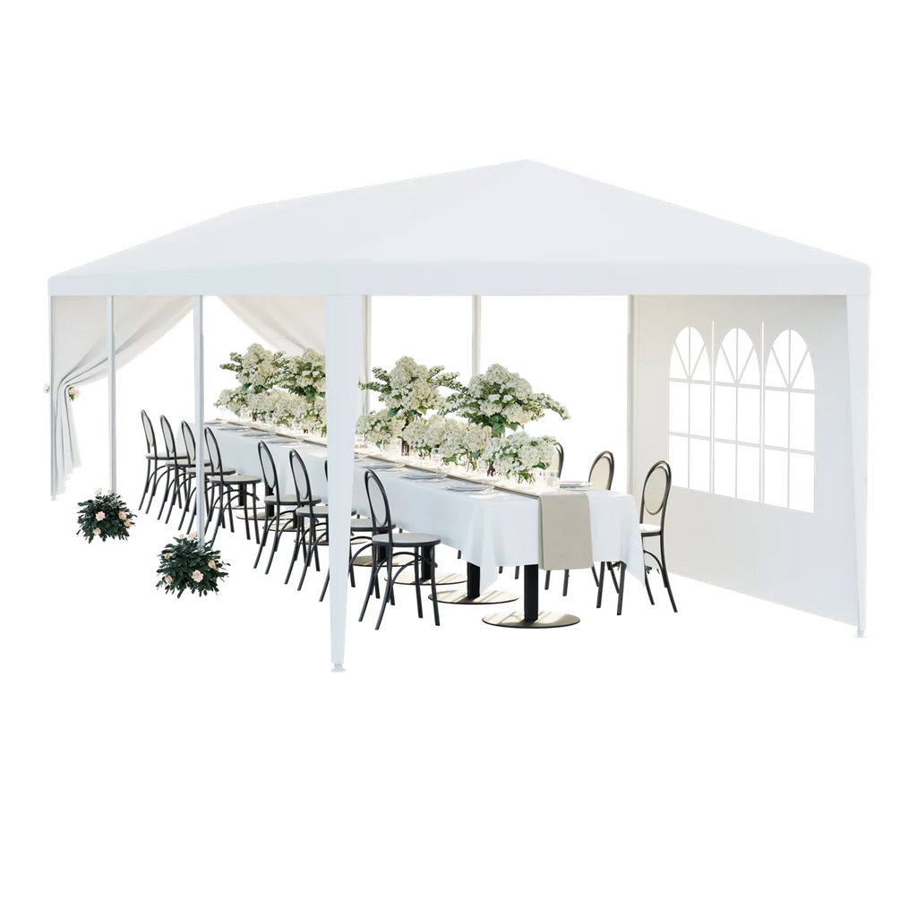 10'x 30' White Gazebo Canopy with 6 Windows & 2 Sidewalls R937094