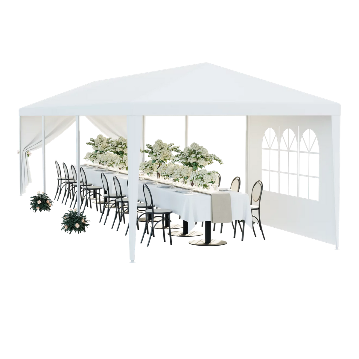 10'x 30' White Gazebo Canopy with 6 Windows & 2 Sidewalls R937094