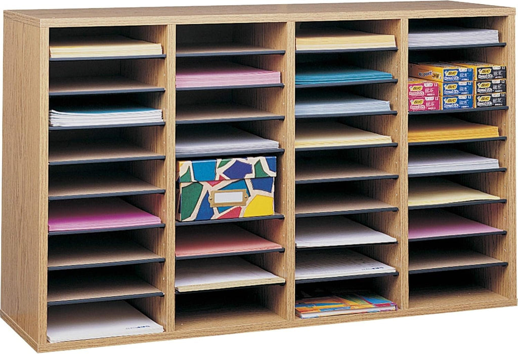 Medium Oak Wood Literature Organizer, 24 Compartment, Stackable Z713