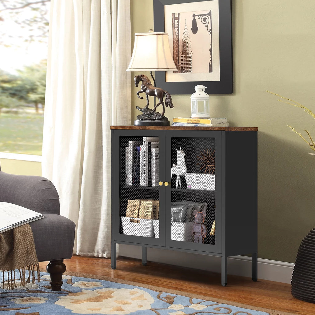 Metal Storage Cabinet with 2 Mesh Doors S59707