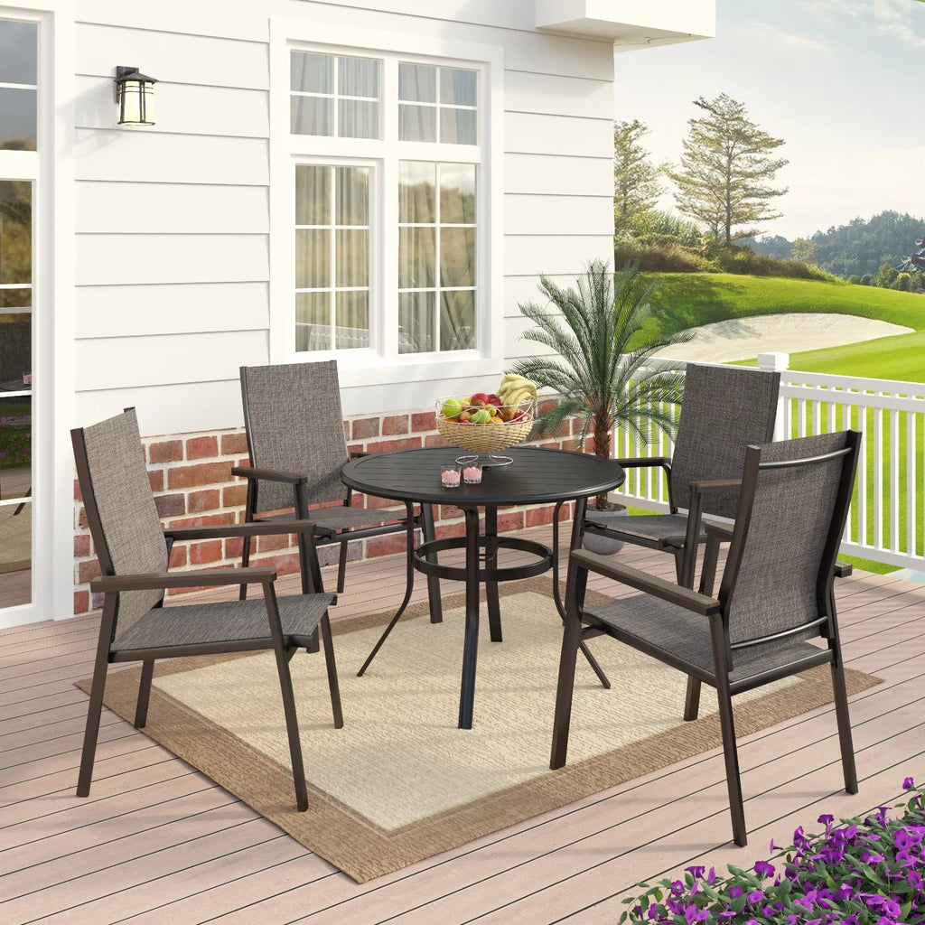 5-Piece Outdoor Patio Dining Set with 4 Stackable Armchairs and 1 Round Table O13440