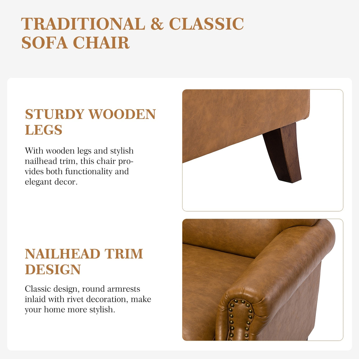 Faux Leather Arm Chair with Nailhead Trim C904372