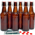 Swing Top Glass Bottles Set of 6, 16oz Clear with Caps C123