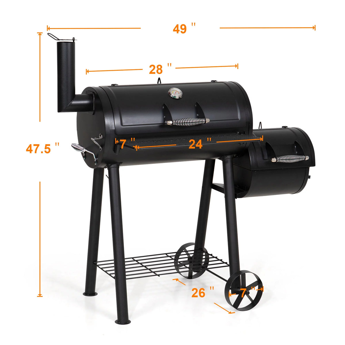 Steel BBQ Charcoal Grill with Offset Smoker in Black U577