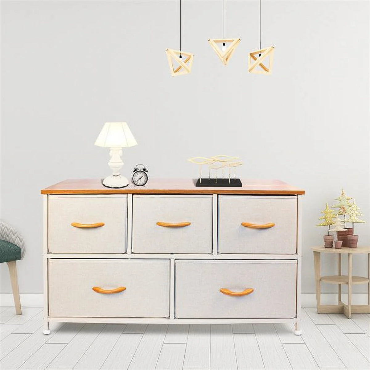 5 Drawers Wood Dresser with Fabric Drawers (Maple) G9104